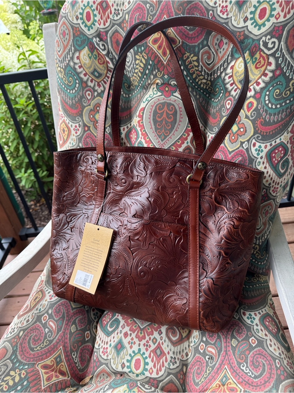 Tooled Leather Brown Shoulder Tote Bag - Women's Handbag/ New / tags see in pic